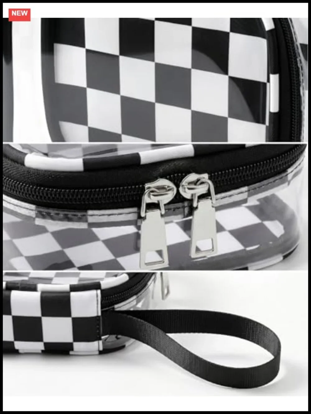 Clear PVC Travel Makeup Bag TSA Approved Checkered Wristlet Case